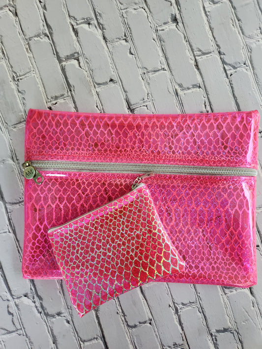 Snakeskin Vinyl/Jelly, water resistant, Cosmetic Bags